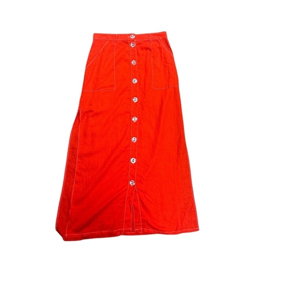 Urban Outfitters Lindsey Slit Button Utility Midi Linen Blend Skirt, Orange, M - Picture 6 of 9